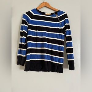 Michael Kors striped sweater with zipper on shoulder
